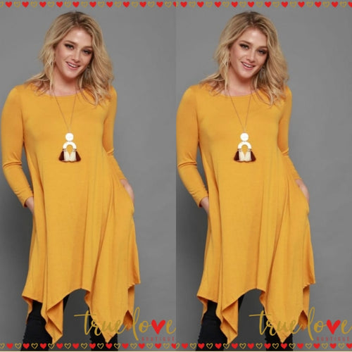 Tunic Top In Knit Color Yellow Mustard.