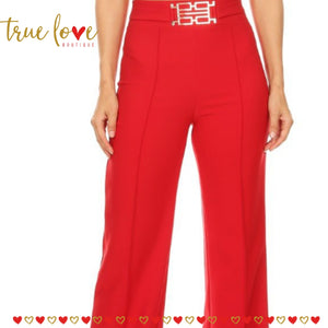 Pantalon Largo de Vestir en Polyester, color Rojo de cintura alta., Bell Bottom Red, Pants Bell Bottom, Red Bottom, Red Pants